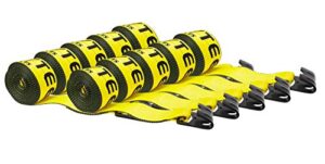 mytee products (10 pack winch straps 4" x 27' yellow heavy duty with flat hooks wll# 5400 lbs | flatbed straps tie down 4 inch cargo control truck straps for flatbed truck utility trailer