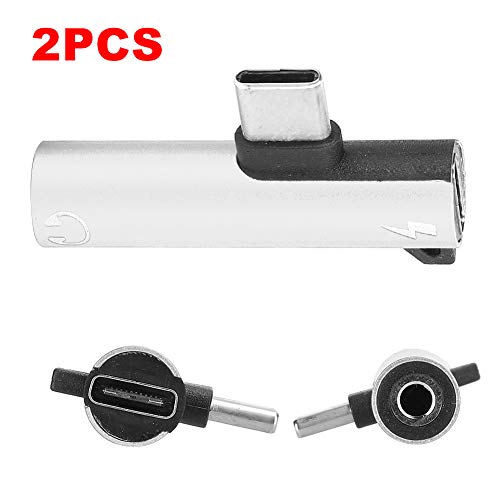 WNSC Type‑c Adapter, Audio Cable Charger USB C to Aux Audio 2Pcs 2 in 1 Headset Distributor USB Charger for Motorola for C‑Type Mobile Phone Models. for LeEco(Silver)