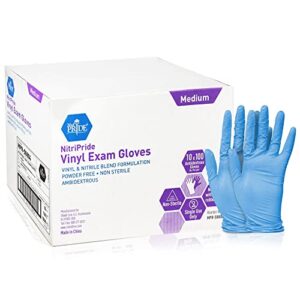 med pride nitripride nitrile-vinyl blend exam gloves, medium 1000 - powder free, latex free & rubber free - single use non-sterile protective gloves for medical use, cooking, cleaning & more