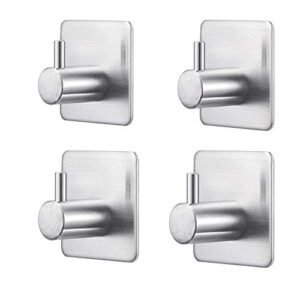 adhesive hooks heavy duty waterproof stainless steel wall hooks for towel ,cloth,coat sticky hanging hooks 4 sets for bathroom,bedroom,kitchen，door-4 pack