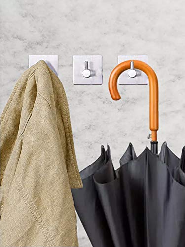 Adhesive Hooks Heavy Duty Waterproof Stainless Steel Wall Hooks for Towel ,Cloth,Coat Sticky Hanging Hooks 4 Sets for Bathroom,Bedroom,Kitchen，Door-4 Pack