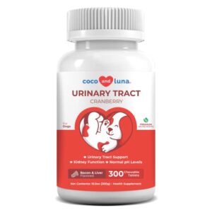 Cranberry for Dogs - 300 Chewable Tablets - Urinary Tract Support, Bladder Support for Dogs, Dog UTI, Bladder Stones, Dog Incontinence Support, Cranberry Supplement for Dogs