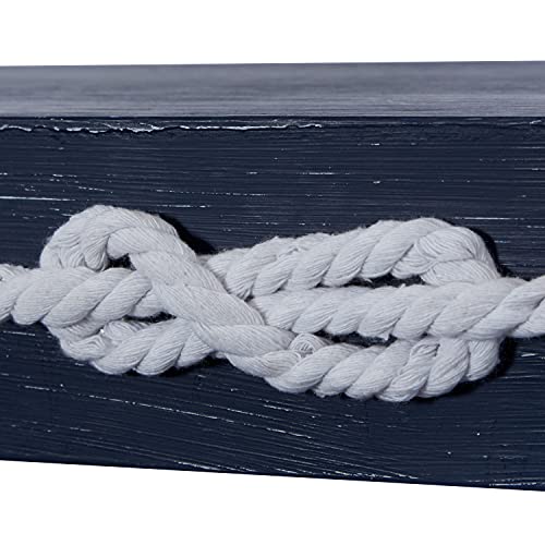 Deco 79 Wood Rectangle Wall Shelf with Knotted Rope, Set of 3 32", 24", 16"W, Blue