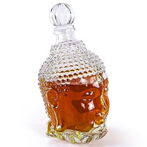 moligou glass decanter with airtight stopper, liquor decanter with unique buddha shaped design, decanter bottle for whiskey, brandy, vodka, 25oz/750ml