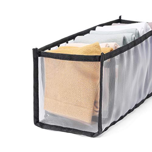 TIKHOENG Underwear Organizer, Drawer Divider For Underwear/ Socks/ Bras/ Ties, Foldable Storage Boxes, Organizers Clothes Storage With 3pcs Of 6/7/11 Compartments (Black)