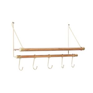 Deco 79 Wood 1 Shelf and 5 Hangers Wall Hook, 23" x 6" x 14", Gold