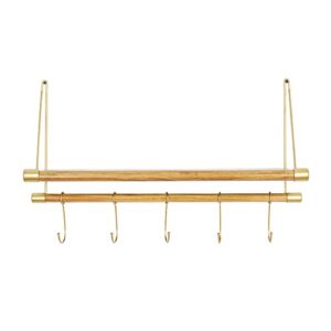 Deco 79 Wood 1 Shelf and 5 Hangers Wall Hook, 23" x 6" x 14", Gold