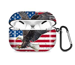 eagle flag airpods case compatiable with airpods pro - airpods pro cover with key chain, full protective durable shockproof personalize wireless headphone case