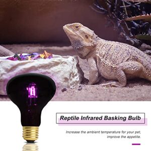2 Pack 75W Reptile UVA Infrared Moonlight Night Heat Lamp,Basking Spot Bulb Black Glass Cover for Lizard, Chameleon, Snake, Aquarium Reptile, Amphibian
