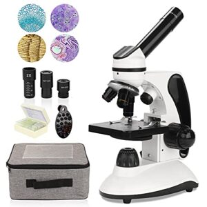 microscope for adults, 40~2000x compound monocular microscope with storage bag, slides, phone adapter-for school, home education, science lab