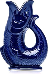the bubble jug® dark cobalt blue 50 fl oz 1.5l litre extra large glug gurgle pitcher jug - fish shaped jug - decorative ceramic glugging cocktail, water and gin jug and gurgling carafe pot