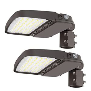 kadision (2 pack) 150w led parking lot light with dusk to dawn photocell, dimmable shoebox lights with slip fitter, 130lm/w 5000k daylight 100-277v, 75w/100w/150w power tunable, etl listed