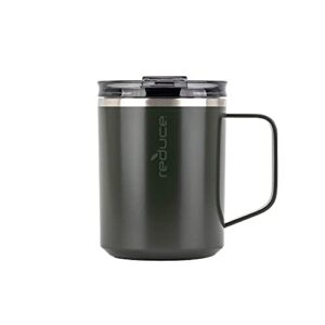 reduce 14 oz insulated coffee mug with handle and flo-motion lid - perfect travel mug with handle for hot coffee and tea - single-serve friendly, dishwasher safe, bpa free - stone