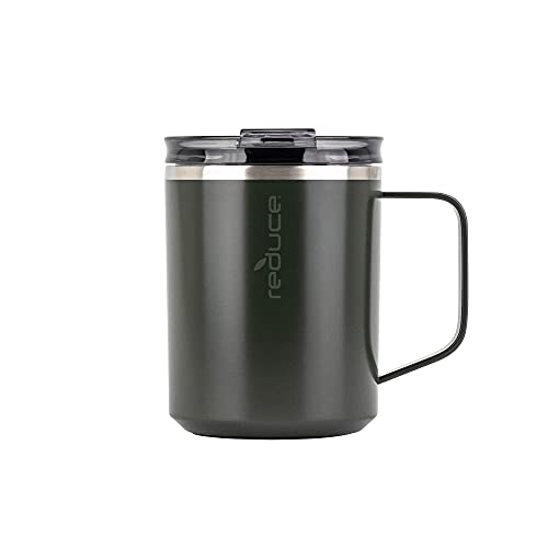 REDUCE 14 oz Insulated Coffee Mug with Handle and Flo-Motion Lid - Perfect Travel Mug with Handle for Hot Coffee and Tea - Single-Serve Friendly, Dishwasher Safe, BPA Free - Stone