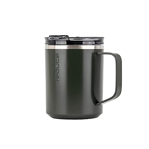 REDUCE 14 oz Insulated Coffee Mug with Handle and Flo-Motion Lid - Perfect Travel Mug with Handle for Hot Coffee and Tea - Single-Serve Friendly, Dishwasher Safe, BPA Free - Stone