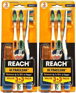 reach ultra-clean soft toothbrush with covers, assorted colors, 3 count (pack of 2) total 6 toothbrushes