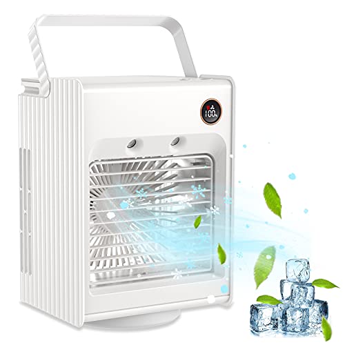 Portable Air Conditioner Fan, Personal Cooler Fan with 3 Speeds, Humidifier Sprays Misting Fan, 4000mAh Battery USB Rechargeable Mini Fan, Ultra Quite Ice Cooler Fan for Home Office Camping (White)