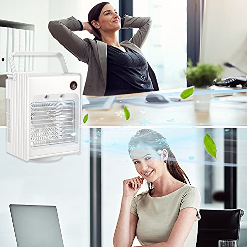 Portable Air Conditioner Fan, Personal Cooler Fan with 3 Speeds, Humidifier Sprays Misting Fan, 4000mAh Battery USB Rechargeable Mini Fan, Ultra Quite Ice Cooler Fan for Home Office Camping (White)