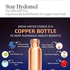 Prura Pure Printed Copper Water Bottle - Leak Proof Ayurvedic Drinkware Copper Vessel for Sports, Gym, Outdoors, Yoga, Health Benefits (30 oz)
