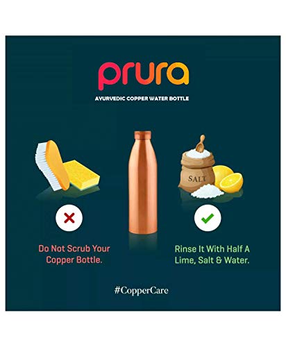 Prura Pure Printed Copper Water Bottle - Leak Proof Ayurvedic Drinkware Copper Vessel for Sports, Gym, Outdoors, Yoga, Health Benefits (30 oz)
