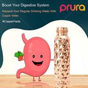 Prura Pure Printed Copper Water Bottle - Leak Proof Ayurvedic Drinkware Copper Vessel for Sports, Gym, Outdoors, Yoga, Health Benefits (30 oz)