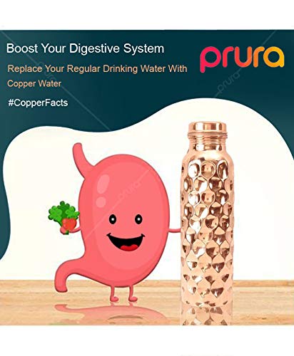 Prura Pure Printed Copper Water Bottle - Leak Proof Ayurvedic Drinkware Copper Vessel for Sports, Gym, Outdoors, Yoga, Health Benefits (30 oz)