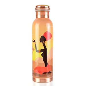 Prura Pure Printed Copper Water Bottle - Leak Proof Ayurvedic Drinkware Copper Vessel for Sports, Gym, Outdoors, Yoga, Health Benefits (30 oz)