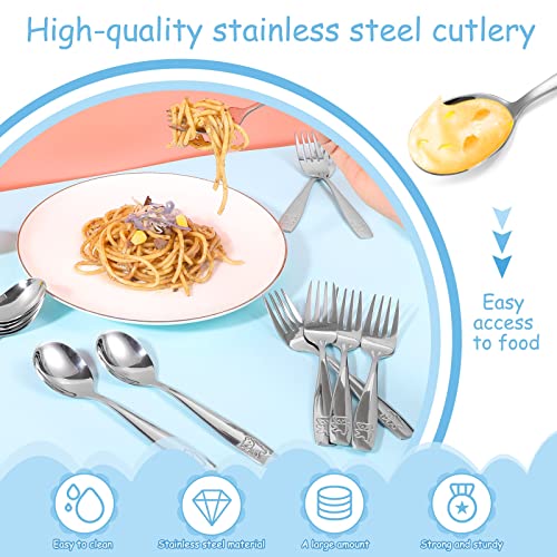 6 Pieces Toddler Utensils Kids Silverware Stainless Steel Toddler Forks and Spoons Set, Metal Children's Safe Flatware Kids Cutlery Set, 3 x Child Forks, 3 x Children Spoons