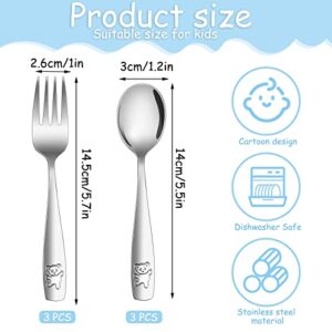 6 Pieces Toddler Utensils Kids Silverware Stainless Steel Toddler Forks and Spoons Set, Metal Children's Safe Flatware Kids Cutlery Set, 3 x Child Forks, 3 x Children Spoons