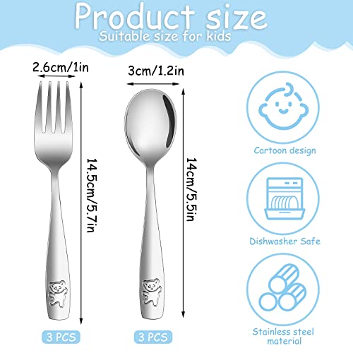 6 Pieces Toddler Utensils Kids Silverware Stainless Steel Toddler Forks and Spoons Set, Metal Children's Safe Flatware Kids Cutlery Set, 3 x Child Forks, 3 x Children Spoons