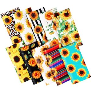 konsait 10 pcs sunflower fabric, 9.5" x 9.5" quilters fabric squares for sewing patchwork, pre- cut bohemia leopard print quarters quilting bundles for handmade crafts home decoration supplies