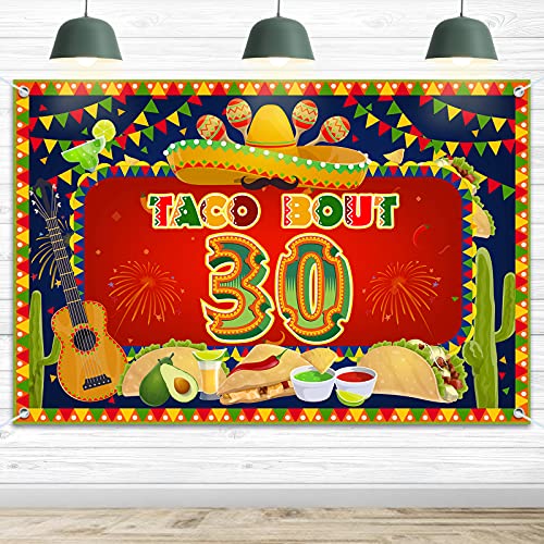 HAMIGAR 6x4ft Happy 30th Birthday Banner Backdrop - Taco Bout 30 Fiesta Mexican Cactus Birthday Decorations Party Supplies for Men