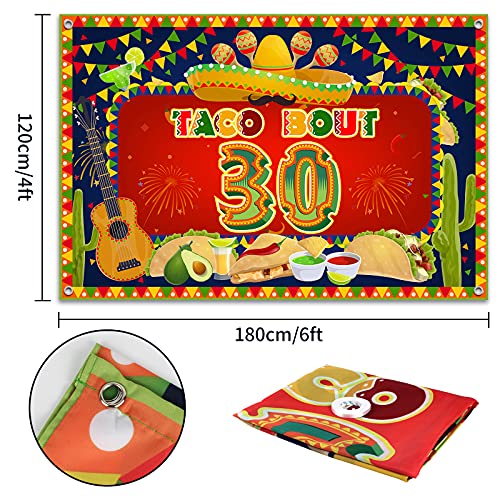 HAMIGAR 6x4ft Happy 30th Birthday Banner Backdrop - Taco Bout 30 Fiesta Mexican Cactus Birthday Decorations Party Supplies for Men