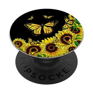 yellow flower floral butterflies florist butterfly sunflower popsockets popgrip: swappable grip for phones & tablets