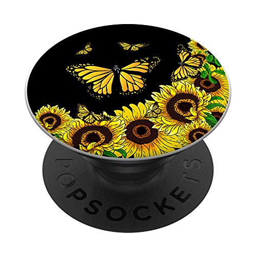 Yellow Flower Floral Butterflies Florist Butterfly Sunflower PopSockets PopGrip: Swappable Grip for Phones & Tablets