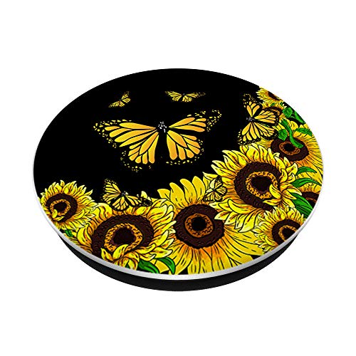 Yellow Flower Floral Butterflies Florist Butterfly Sunflower PopSockets PopGrip: Swappable Grip for Phones & Tablets