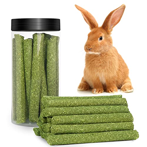 DELEMI 20pcs Natural Timothy Hay Sticks,Guinea Pig Chinchilla Rabbits Chew Toys Small Animals Treats Bunny Toys,Timothy Grass Molar Sticks Good for Pets Rats Bunny Teeth Health (Timothy Hay Sticks)