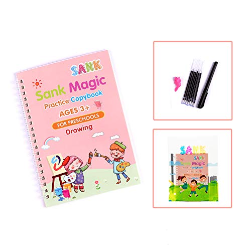 Sank Magic Reusable Practice Copybook for Kids - The Print Handwiriting Workbook-Reusable Writing Practice Book for Children(Drawing Book with Pen)