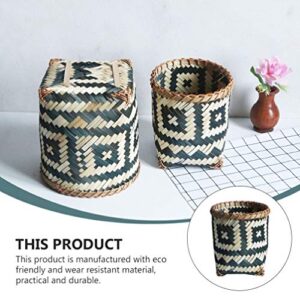 Wakauto Bamboo Rattan Round Waste Basket Decorative Wicker Waste Basket Garbage Can Storage Basket Wastepaper Basket 21x20cm