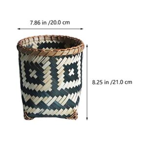 Wakauto Bamboo Rattan Round Waste Basket Decorative Wicker Waste Basket Garbage Can Storage Basket Wastepaper Basket 21x20cm