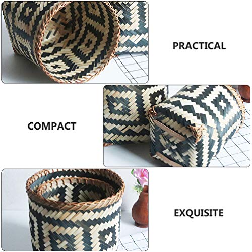 Wakauto Bamboo Rattan Round Waste Basket Decorative Wicker Waste Basket Garbage Can Storage Basket Wastepaper Basket 21x20cm