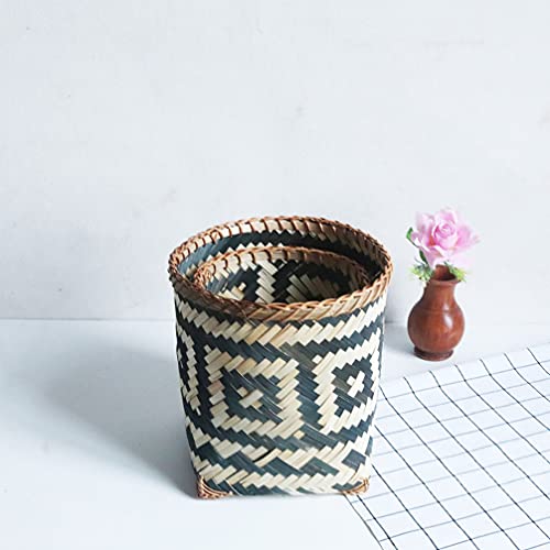 Wakauto Bamboo Rattan Round Waste Basket Decorative Wicker Waste Basket Garbage Can Storage Basket Wastepaper Basket 21x20cm