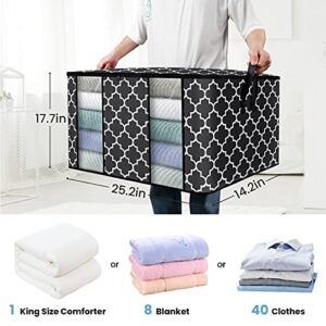 Fab totes Clothes Storage Bag Organizer [3 Pack/100L], Large Capacity Clothes Organization with Reinforced Handle and Clear Window, Foldable Storage Containers for Comforter, Blanket, Bedding, Black