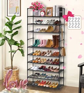 aosion 10 tier shoe rack,shoe rack for closet,30-50 pairs tall shoe rack organizer with hooks,large shoe rack with removable,space saving shoe shelf,non-woven fabric shoe tower,black