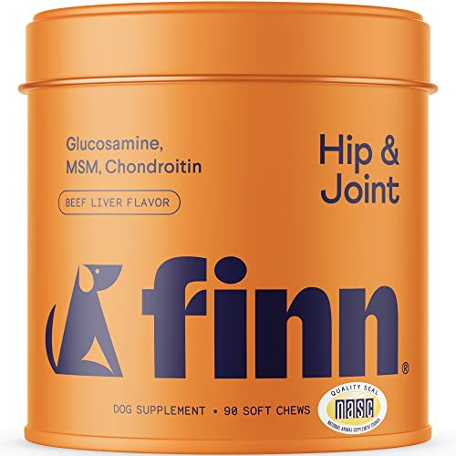 Finn Hip and Joint Supplement for Dogs | Glucosamine, Chondroitin & MSM for Arthritis, Inflammation, and Mobility Support | with Turmeric, BioPerine and B-Vitamins | 90 Soft Chew Treats