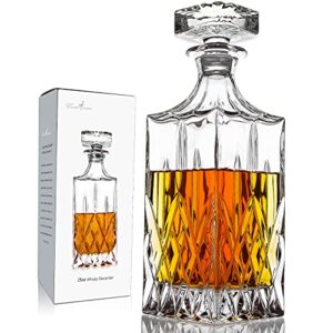 whiskey decanter with glass stopper ,26 oz liquor decanter for alcohol , wine , scotch , brandy or bourbon decanter , lead-free crystal decanter