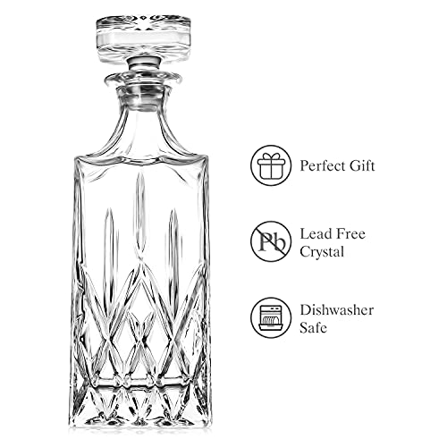 Whiskey Decanter With Glass Stopper ,26 oz Liquor Decanter For Alcohol , Wine , Scotch , Brandy or Bourbon Decanter , Lead-Free Crystal Decanter