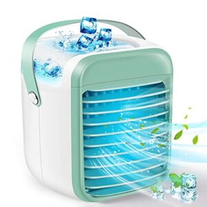 biibeseamu portable air conditioner, anti-leak rechargeable evaporative air cooler with 3 speeds 7 colors, cordless personal air conditioner fan with handle for home, office and room