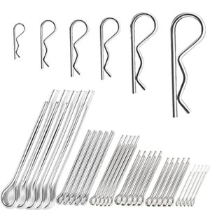 60 pcs cotter pin hair pin assortment kit, zinc plated r clip key fastener fitting set for use on hitch pin lock system automotive marine tractors mower carts truck engine repair, 12 size 2 style