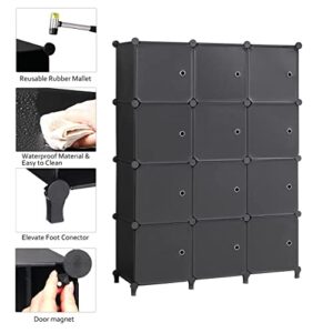 ANWBROAD Cubes Storage Organizer 12-Cube Shelves Closet Organizers and Storage with Doors for Bedroom Bookshelf Clothing Storage ULCS12BM